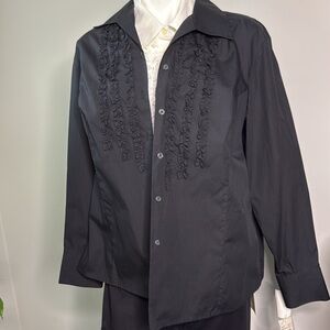 NWT Rafaella Cotton Black Ruffle Shirt size 16